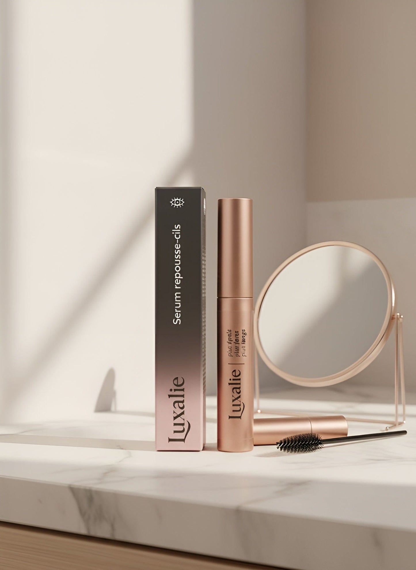 Packaging élégant sérum cils Luxalie - Cosmétique beauté regard naturel